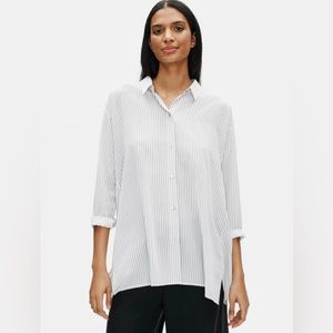 Eileen Fisher Silk Crepe de Chine Striped Swing Shirt 1X NWOT